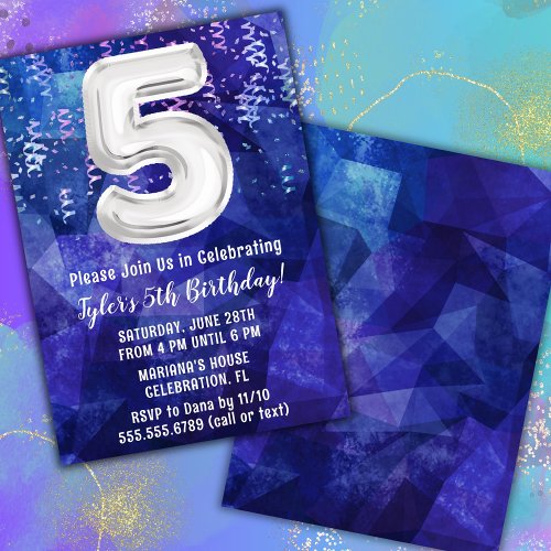 Boy Blue White 5th Birthday Invitation