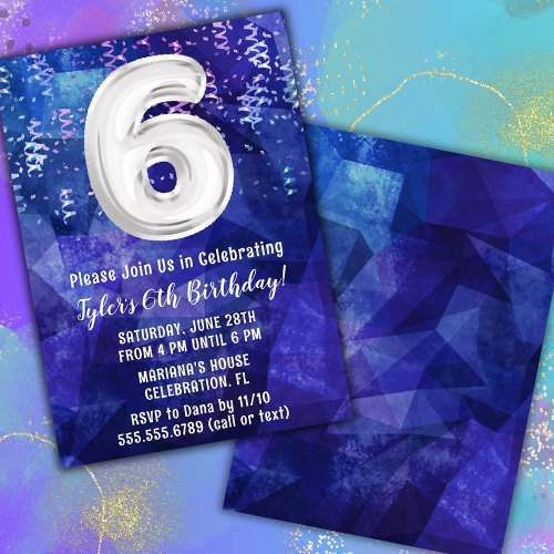 Boy Blue White 6th Birthday Invitation