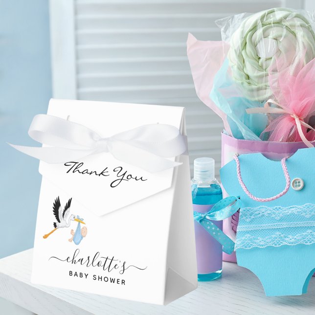 Boy blue white cute stork animal baby shower favor boxes (Creator Uploaded)