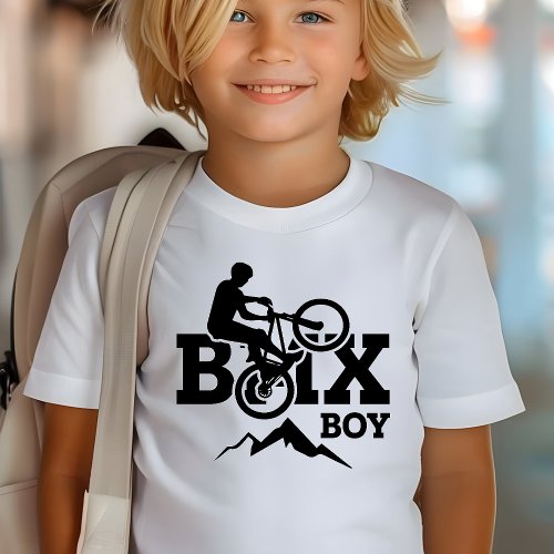 Boy BMX Racing White And Black T_Shirt