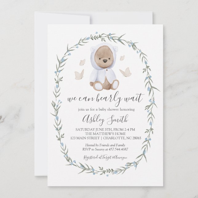 Boy Bohemian Bear Baby Shower Invitation (Front)