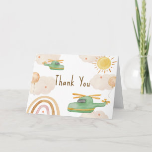 Boy Boho Adventure Helicopter Airplane Baby Shower Letterpress Thank You Card