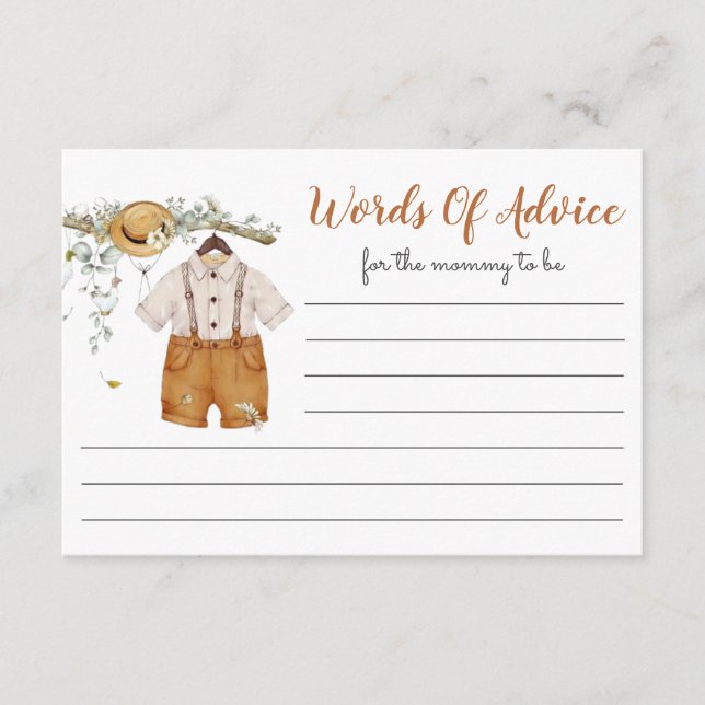 Boy Boho Football Words Of Advice Baby Shower Enclosure Card (Front)