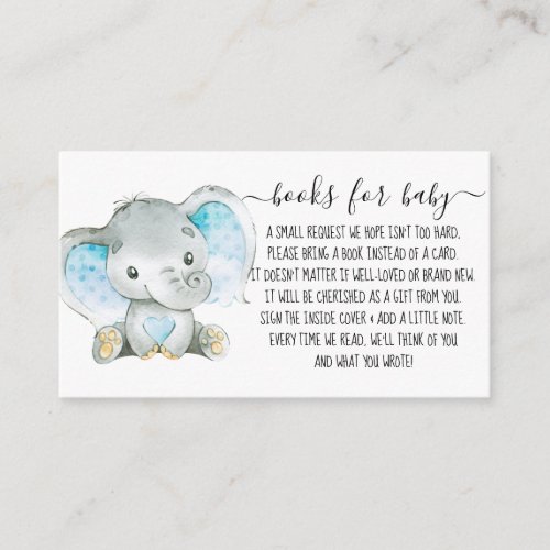 Boy Book Request for Baby Shower Cute Elephant  Enclosure Card