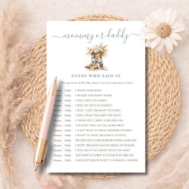 Boy Boots & Bows Mommy or Daddy Guess Who Said It (Creator Uploaded)