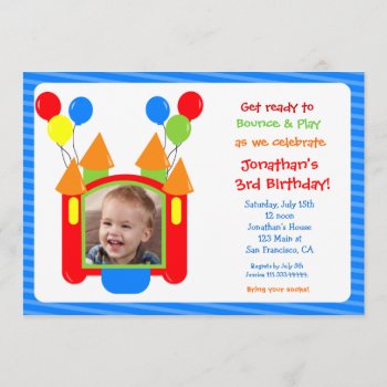 Boy Bounce House Photo Birthday Invitation by Petit_Prints at Zazzle