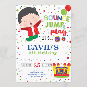 Boy Bounce Jump Colorful Trampoline Birthday Party Invitation