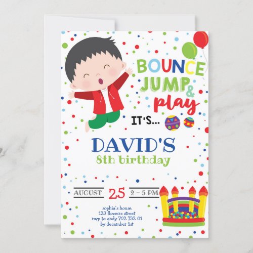 Boy Bounce Jump Colorful Trampoline Birthday Party Invitation