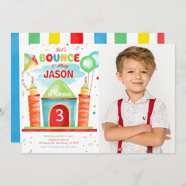 Boy Bounce Photo Invitation (Front/Back)