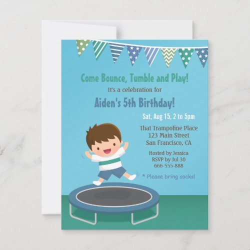 Boy Bouncing on Trampoline Kids Birthday Party Invitation