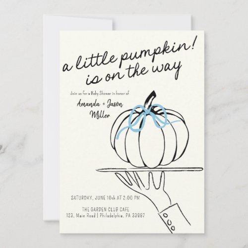 Boy Bow Fall Baby Shower Pumpkins hand drawn Save The Date