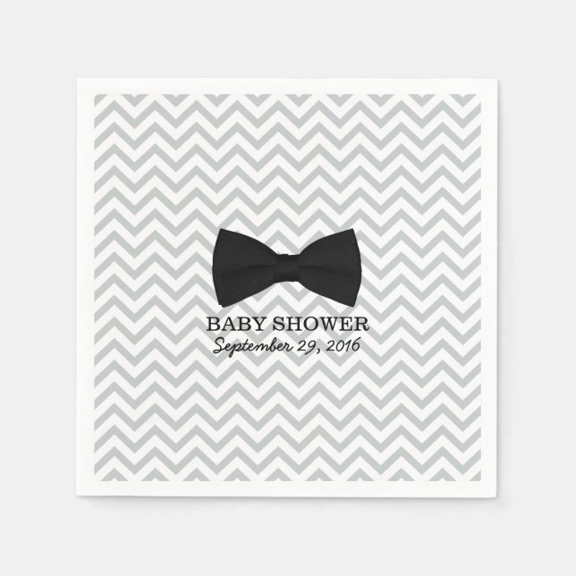 Boy Bow Tie Chevron Stripes Baby Shower Paper Napkins (Front)