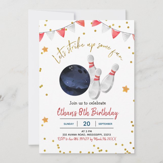 Boy Bowling Birthday Invitation (Front)