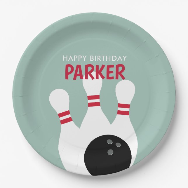 Boy Bowling Birthday Party  Paper Plates (Front)