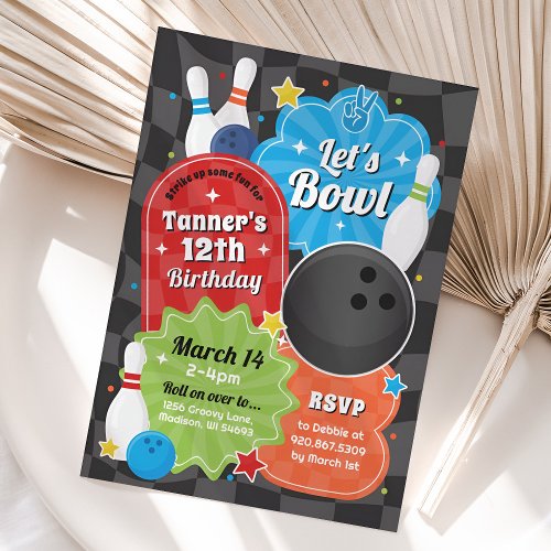 Boy Bowling Birthday Party Retro Invitation
