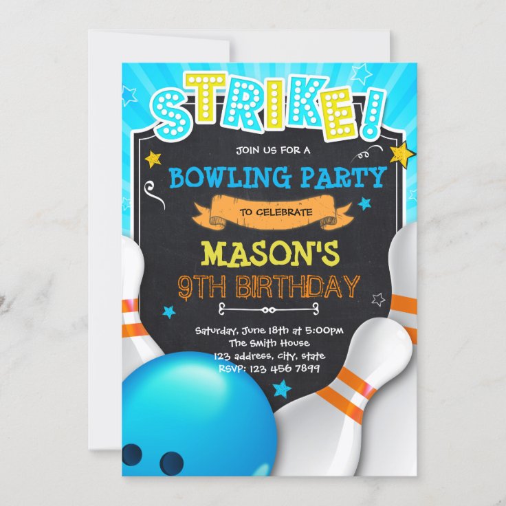 Boy bowling night invitation | Zazzle