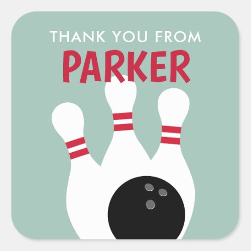 Boy Bowling Party Birthday Favor Square Sticker