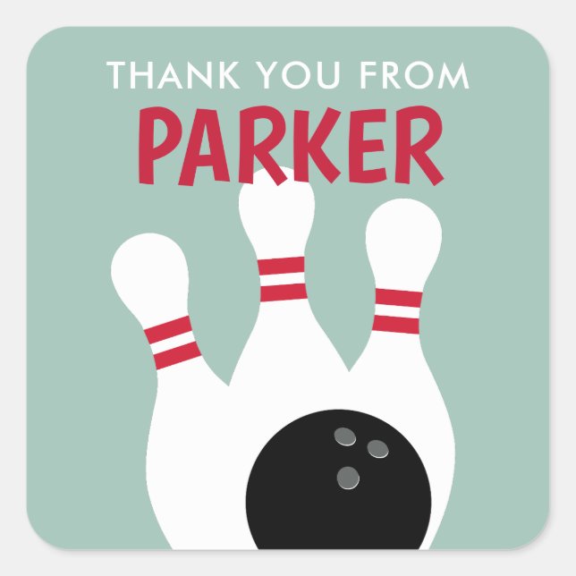 Boy Bowling Party Birthday Favor Square Sticker (Front)