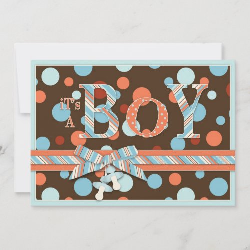 BOY Brown Blue Orange Dots Baby Shower Personalized Invitation