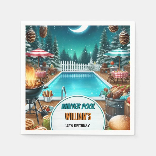 boy bruh Barbeque Winter Pool Party 13th birthday Napkins (Front)