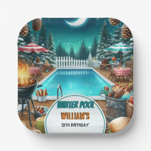 boy bruh Barbeque Winter Pool Party 13th birthday Paper Plates