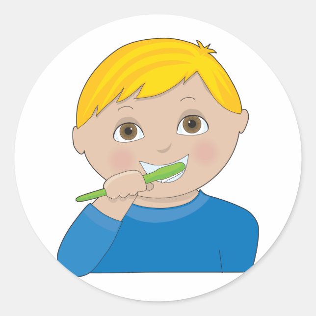 Boy Brushing Teeth Classic Round Sticker (Front)