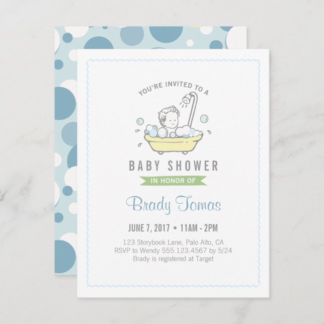 Boy Bubble Bath Baby Shower Invitation (Front/Back)