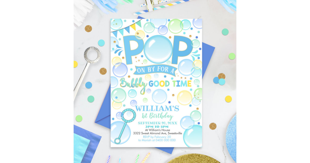 Boy Bubbles Birthday Invitation Pop Birthday Zazzle