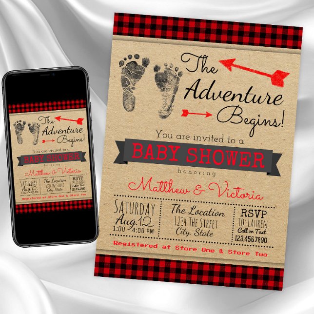 Boy Buffalo Plaid Baby Shower Invitation