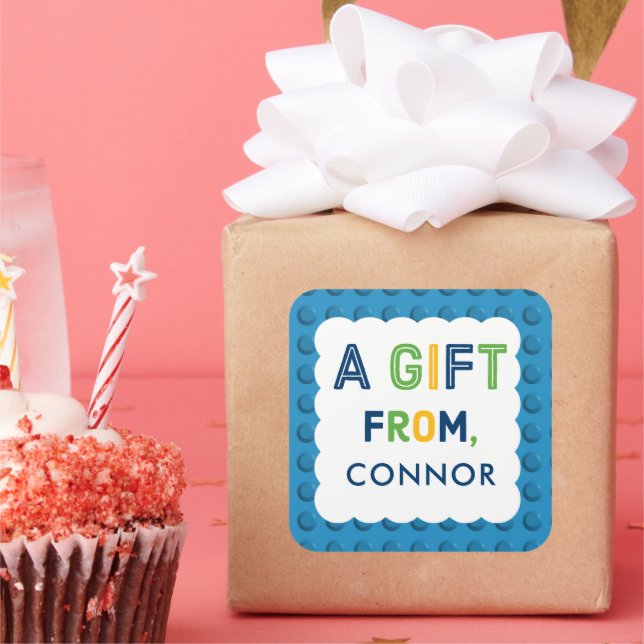 Boy Building Blocks Birthday Party Gift Square Sticker (Party)