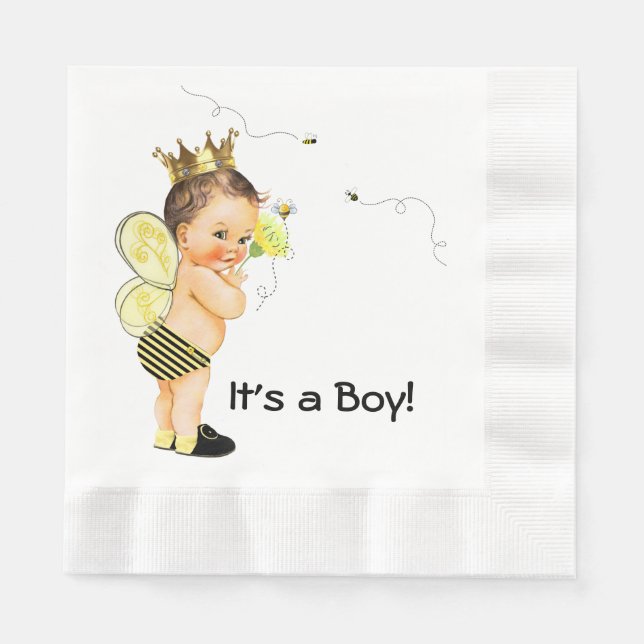 Boy Bumble Bee Baby Shower Paper Napkins (Front)
