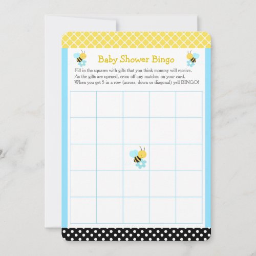 Boy Bumble Bee Yellow and Black Baby Shower Bingo Invitation