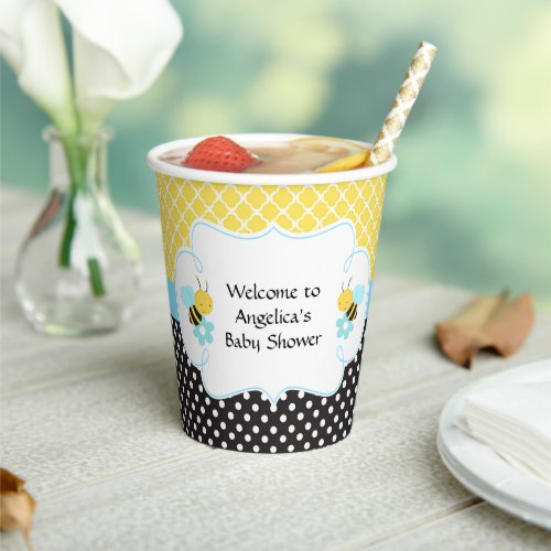 Boy Bumble Bee Yellow and Black Baby Shower Paper Cups