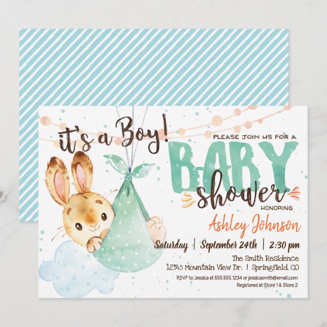 Boy Bunny Baby Shower Invitation (Front/Back)