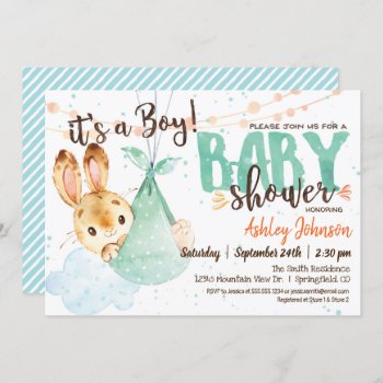 Boy Bunny Baby Shower Invitation by Card_Stop at Zazzle