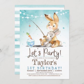 Boy Bunny Rabbit 1st Birthday Party Invitation by Card_Stop at Zazzle