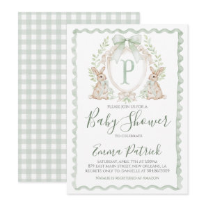 Boy Bunny Rabbit Baby Shower Preppy Sage Green  Invitation
