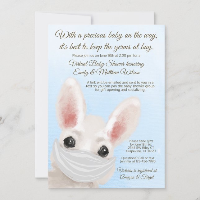 Boy Bunny Rabbit Mask Online Drive By Baby Shower Invitation (Front)