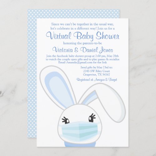 Boy Bunny Rabbit Mask Virtual Baby Shower Invitation