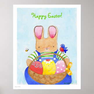 Boy Bunny with basket Poster