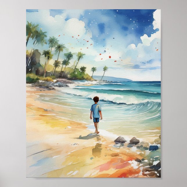 Boy by the Sea Watercolor Poster (Front)