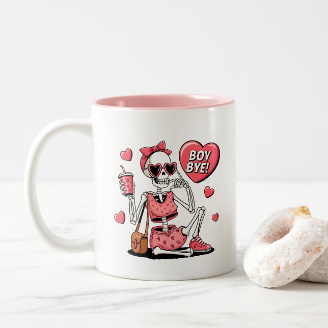 Boy Bye Funny Anti-Valentine's Day  Two-Tone Coffee Mug (With Donut)