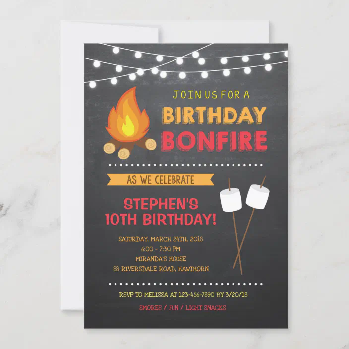 Boy Camp Bonfire Birthday Invitation, Fire Pit Party Invitations