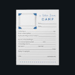 Boy Camp Stationery Letter from Camp Notepad<br><div class="desc">A fill in letter from camp notepad for your child to easily fill in by hand to keep in touch with family and/or friends. The doodle photo box with blue edges is for the child to draw or write in. A great boy summer camp stationary for your child to easily...</div>