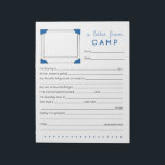 Boy Camp Stationery Letter from Camp Notepad<br><div class="desc">A fill in letter from camp notepad for your child to easily fill in by hand to keep in touch with family and/or friends. The doodle photo box with blue edges is for the child to draw or write in. A great boy summer camp stationary for your child to easily...</div>