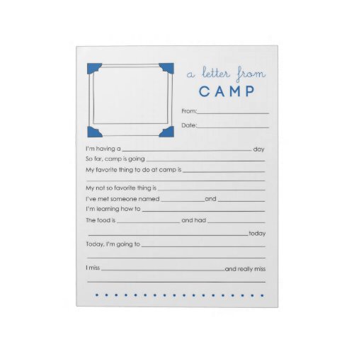 Boy Camp Stationery Letter from Camp Notepad