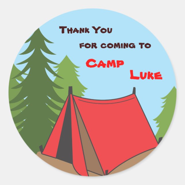 Boy Camping Birthday Party Favor Sticker (Front)