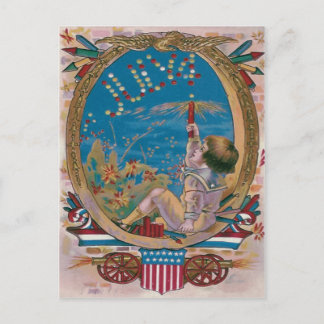 Boy Cannon Fireworks Firecracker Firecrackers Postcard