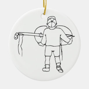 Boy Carrying Broken Upright Bass Back View Ceramic Ornament
