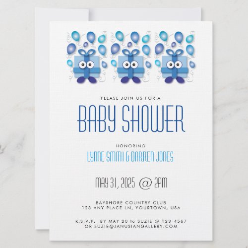 Boy Cartoon Gift Box Baby Shower Invitation